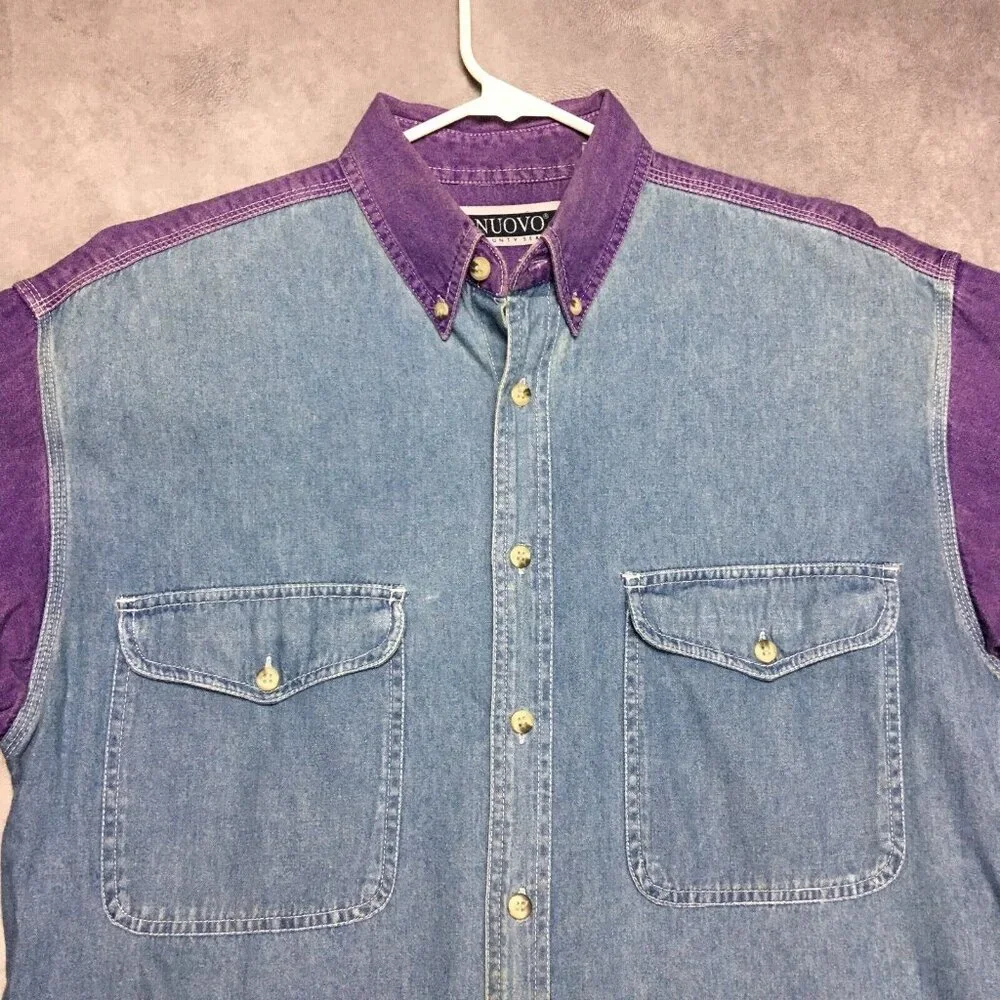 Vintage Nuovo County Seat Chambray Shirt size Medium Long Sleeve Purple Button - Picture 3 of 14